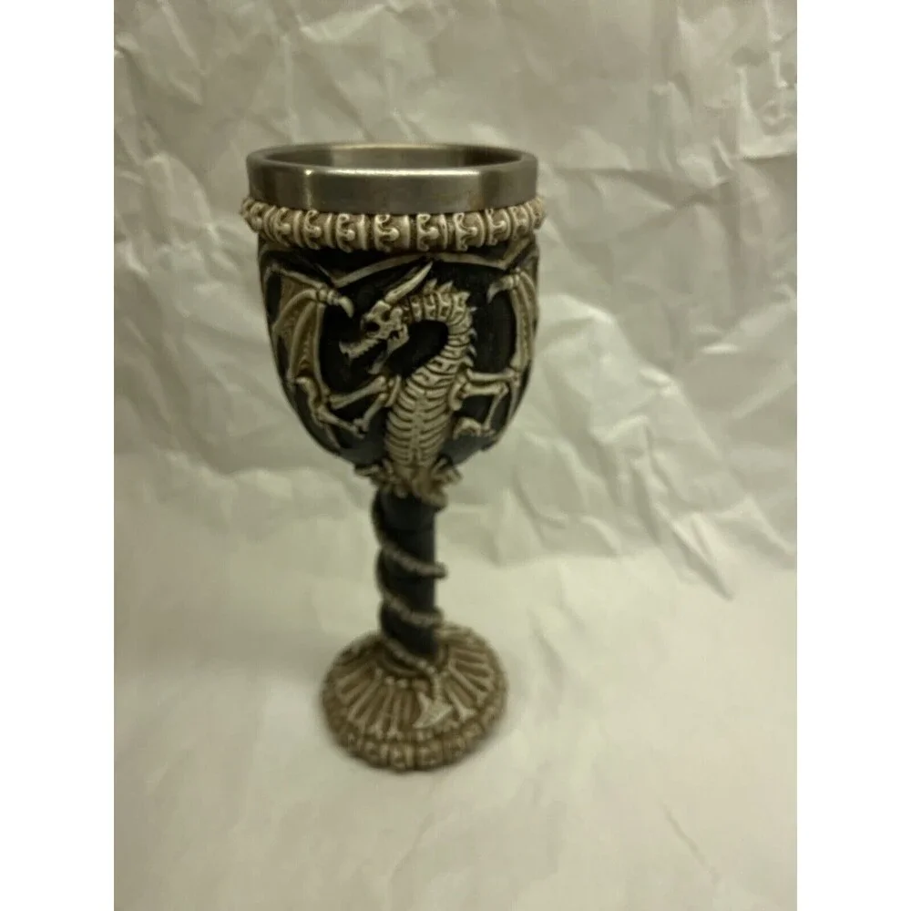 Medieval Dragon Skeleton Ossuary Chalace 7.25 in Black Cream Wine Glass